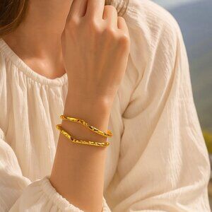 🆕️Modern Boho Hammered 18K Gold Plated Cuff Bracelet | Adjustable Open Bangle